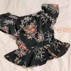 New Nanette Lepore Cropped Off-Shoulder Floral Peplum Blouse XS